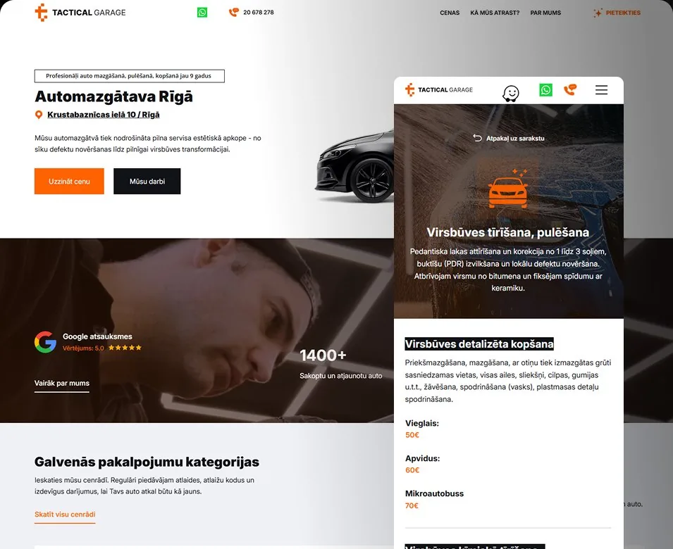 Tactical Garage website: the finished result