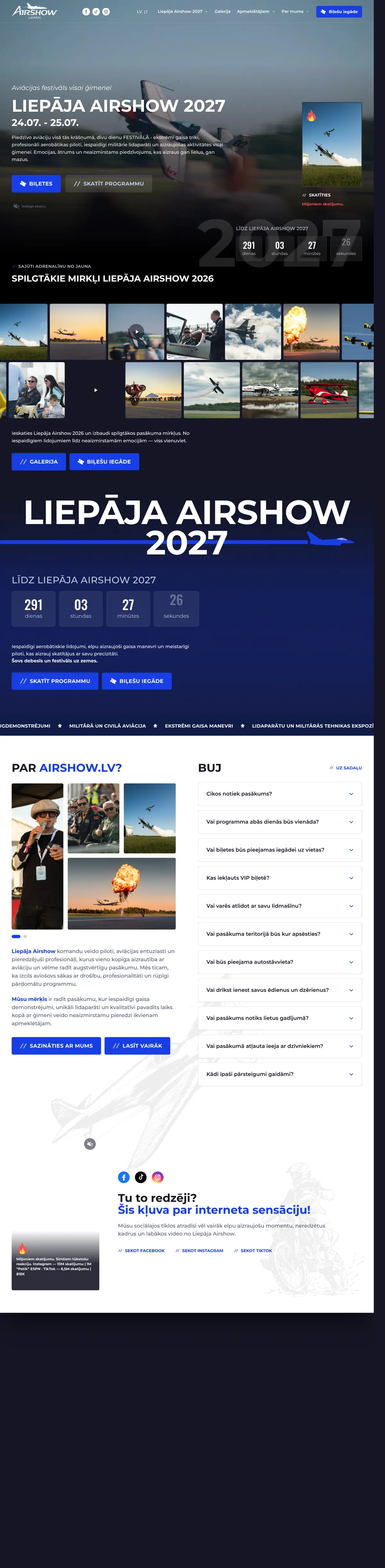 airshow.lv: sākumlapa, ekrānuzņēmums no dzīvās lapas