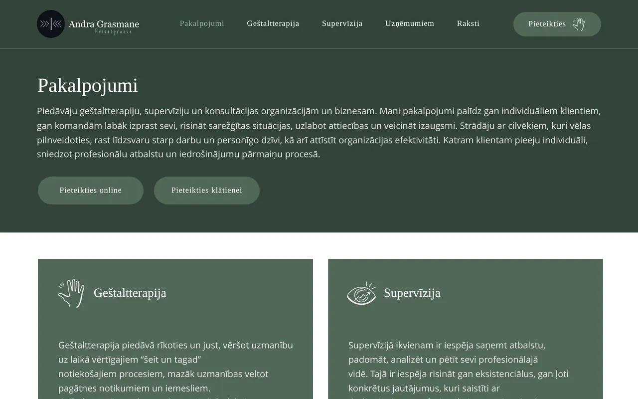 andragrasmane.lv: Pakalpojumi (ekrānuzņēmums no dzīvās lapas)