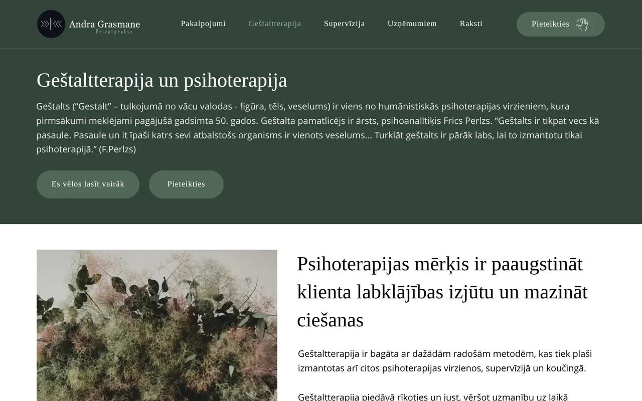 andragrasmane.lv: Geštaltterapija (ekrānuzņēmums no dzīvās lapas)
