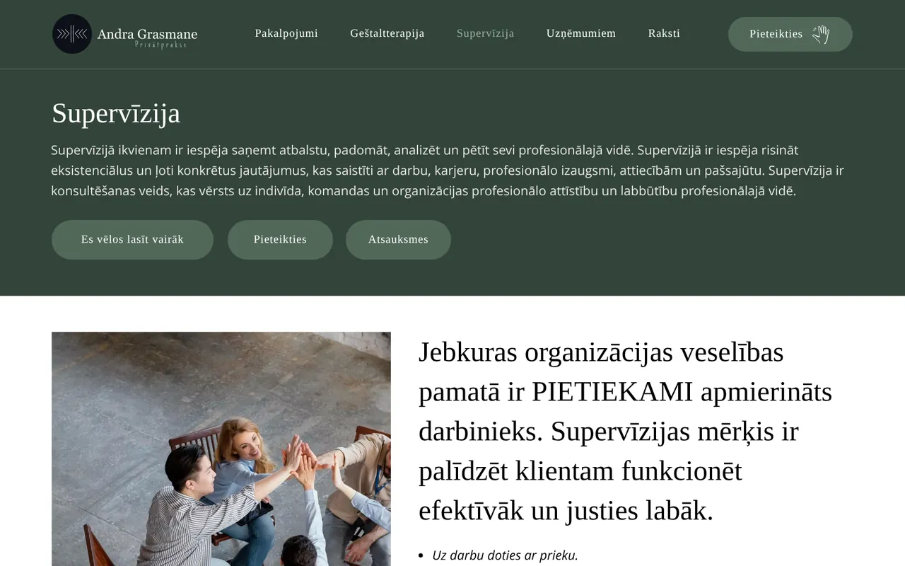andragrasmane.lv: Supervīzija (ekrānuzņēmums no dzīvās lapas)