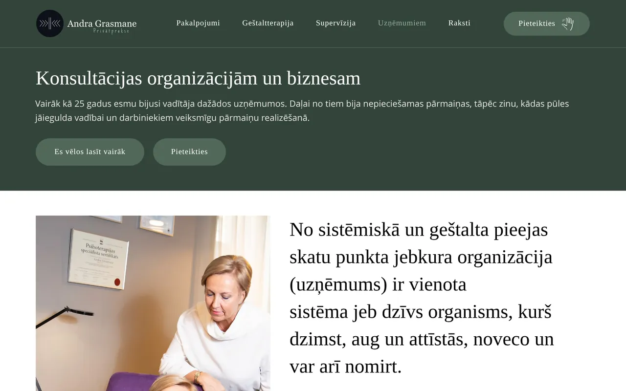 andragrasmane.lv: Uzņēmumiem (ekrānuzņēmums no dzīvās lapas)