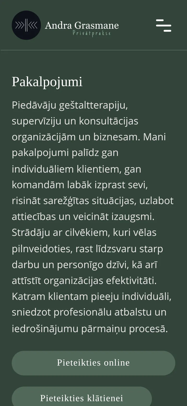andragrasmane.lv на мобильном: Услуги