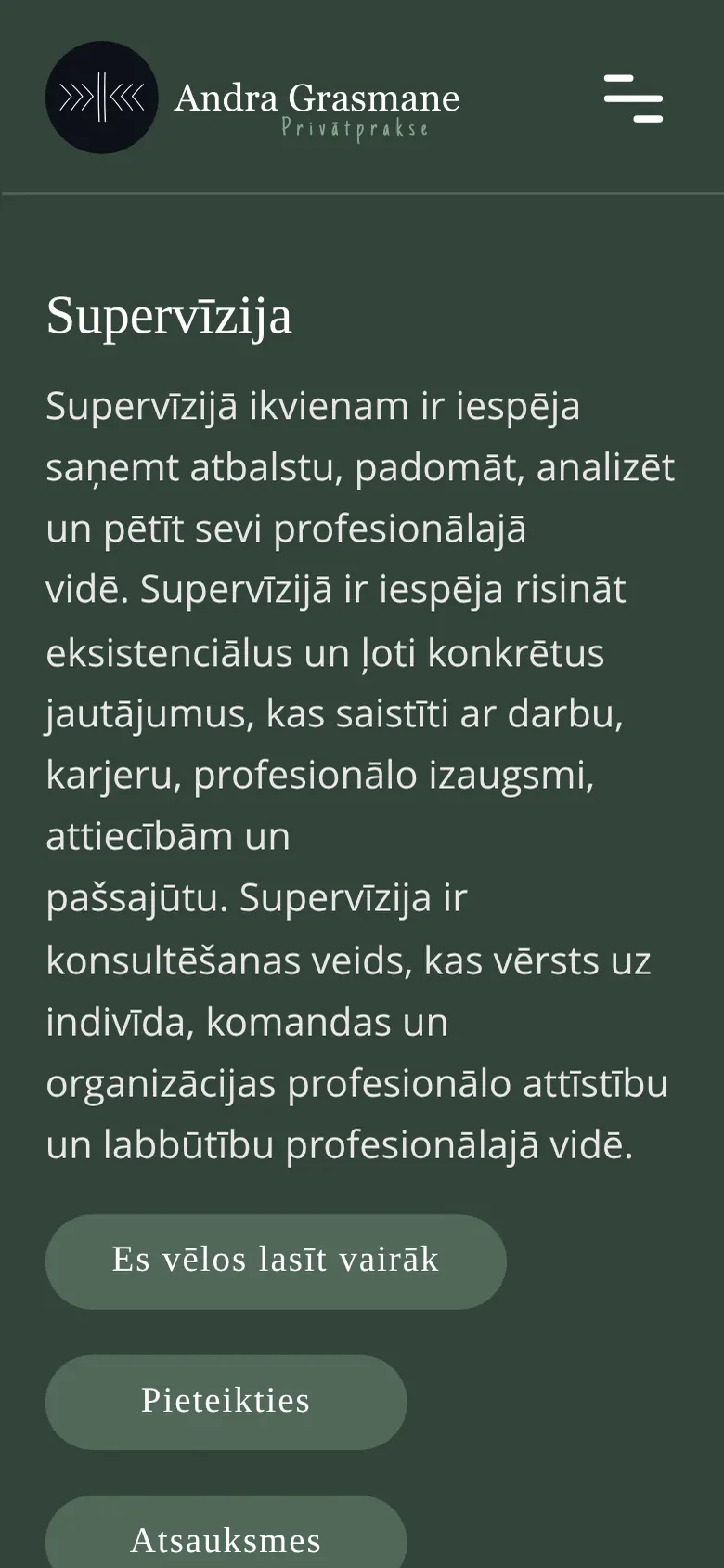 andragrasmane.lv на мобильном: Супервизия