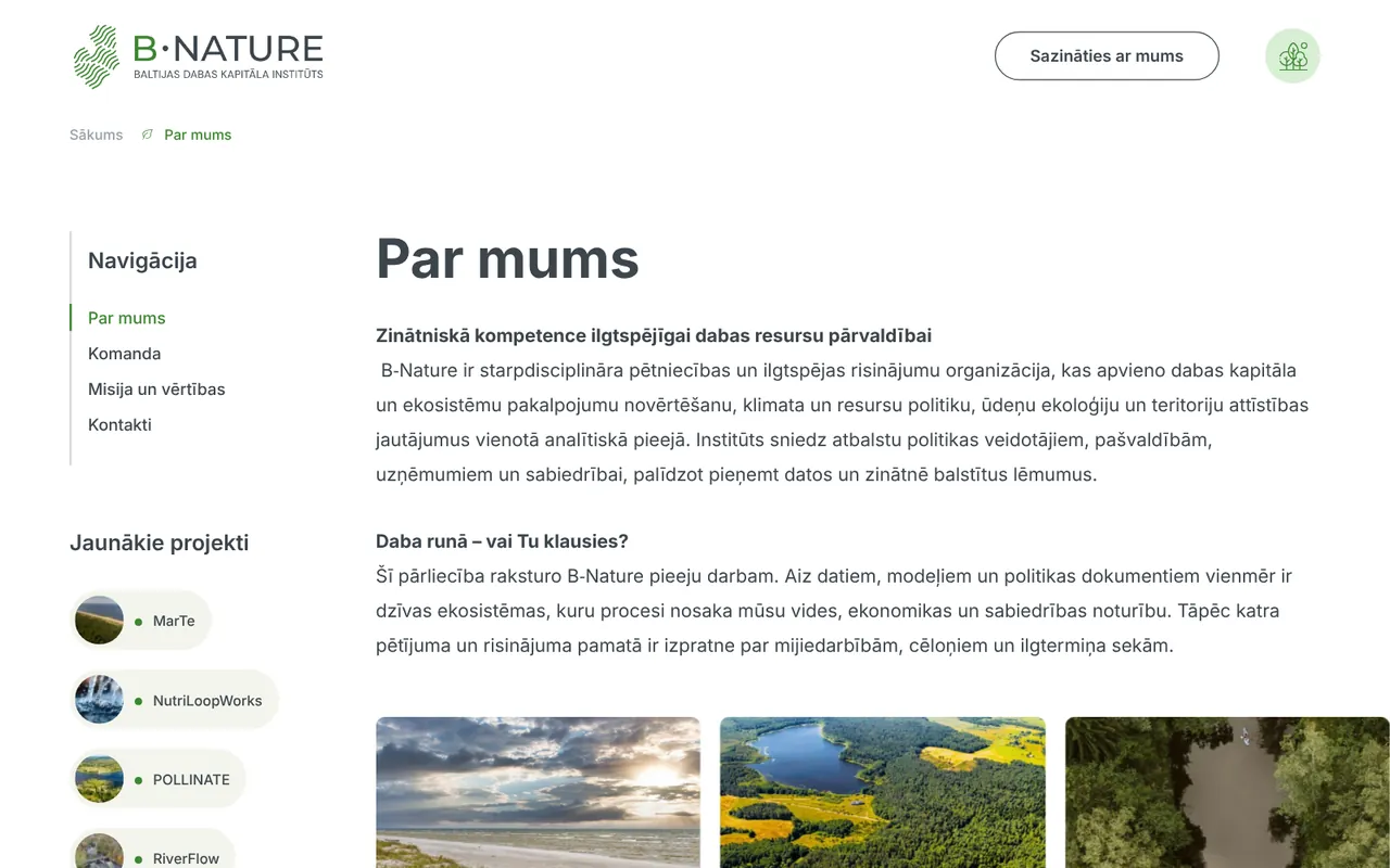 bnature.lv: Par mums (ekrānuzņēmums no dzīvās lapas)
