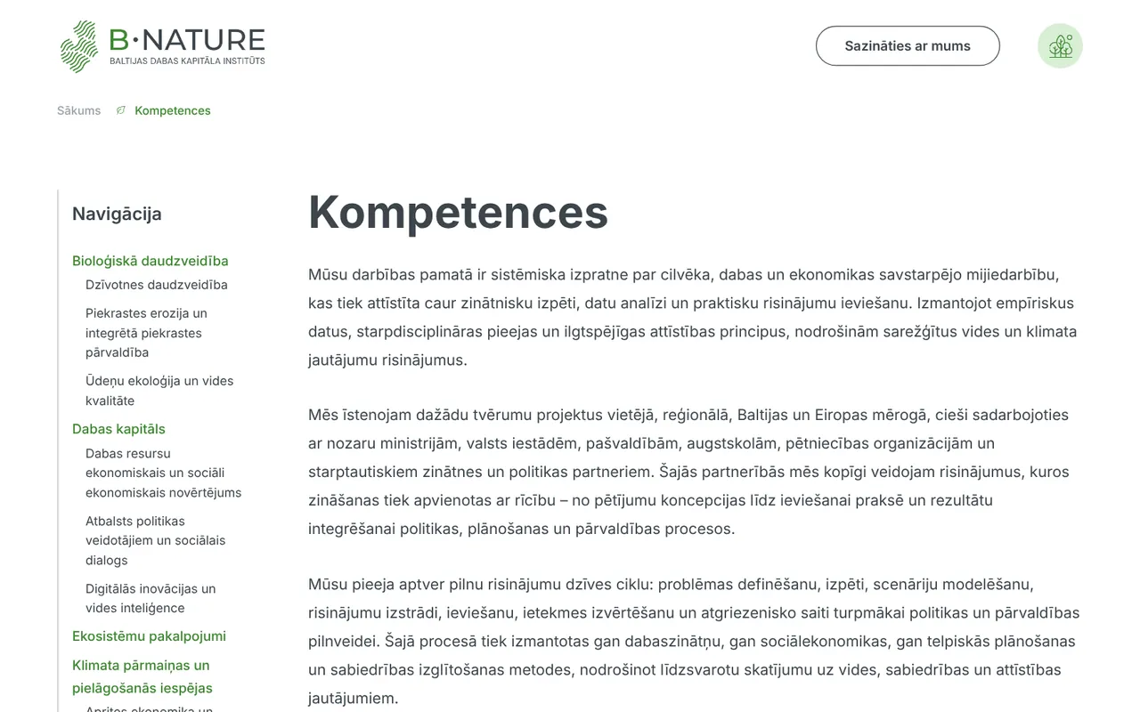 bnature.lv: Kompetences (ekrānuzņēmums no dzīvās lapas)