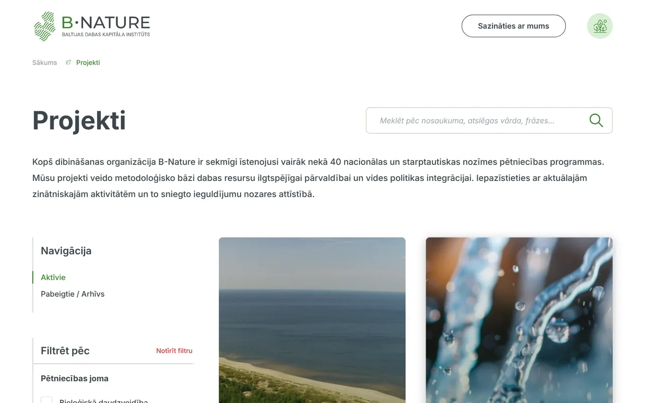 bnature.lv: Projekti (ekrānuzņēmums no dzīvās lapas)