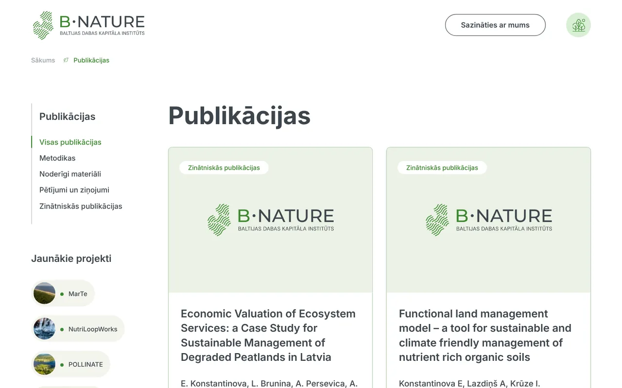 bnature.lv: Publikācijas (ekrānuzņēmums no dzīvās lapas)