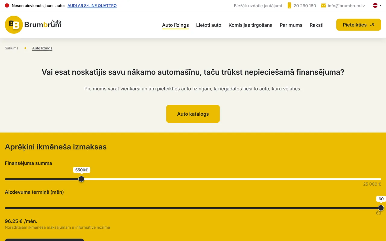 brumbrum.lv: Auto līzings (ekrānuzņēmums no dzīvās lapas)