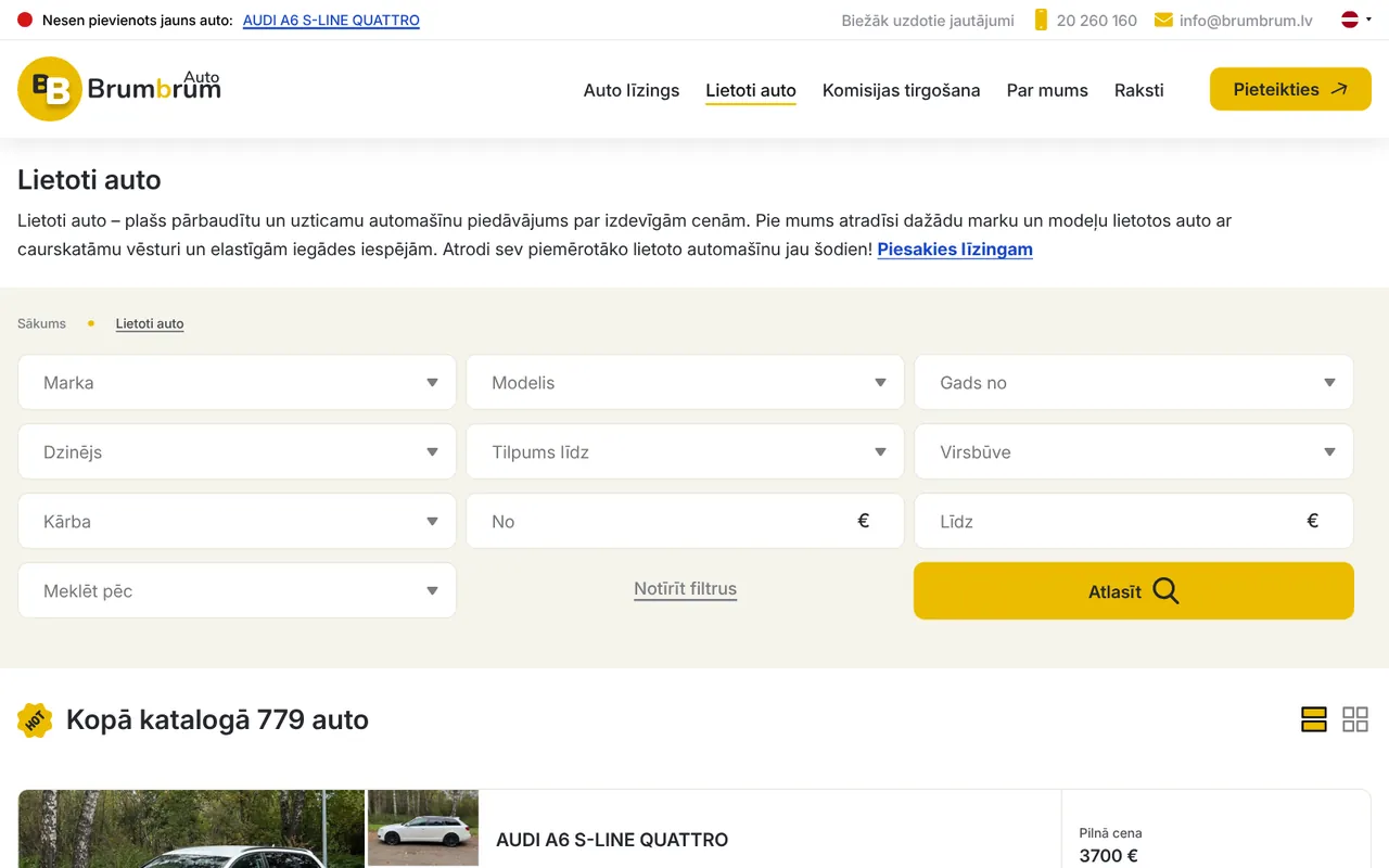 brumbrum.lv: Lietoti auto (ekrānuzņēmums no dzīvās lapas)