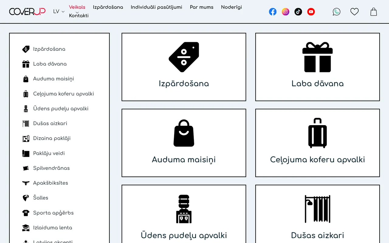 coverup.lv: Shop (screenshot of the live site)