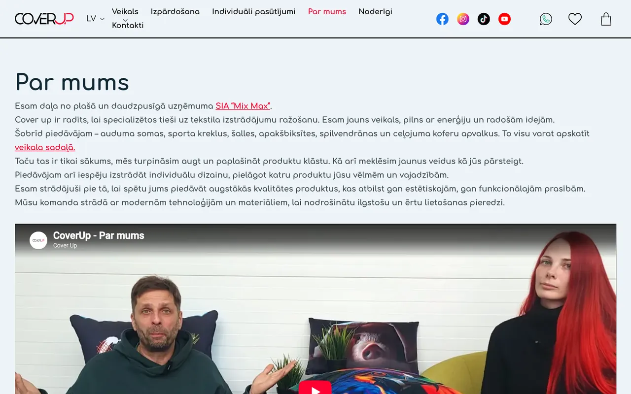 coverup.lv: About us (screenshot of the live site)
