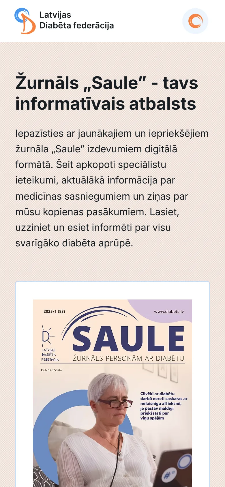 diabets.lv on mobile: Saule magazine