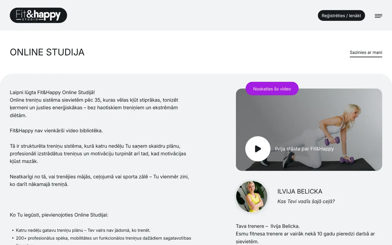 fitandhappy.lv: Online studio (screenshot of the live site)
