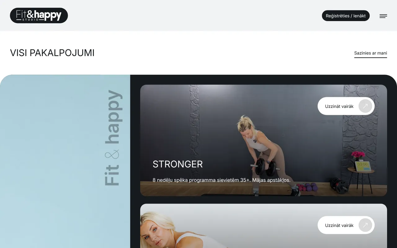 fitandhappy.lv: All services (screenshot of the live site)