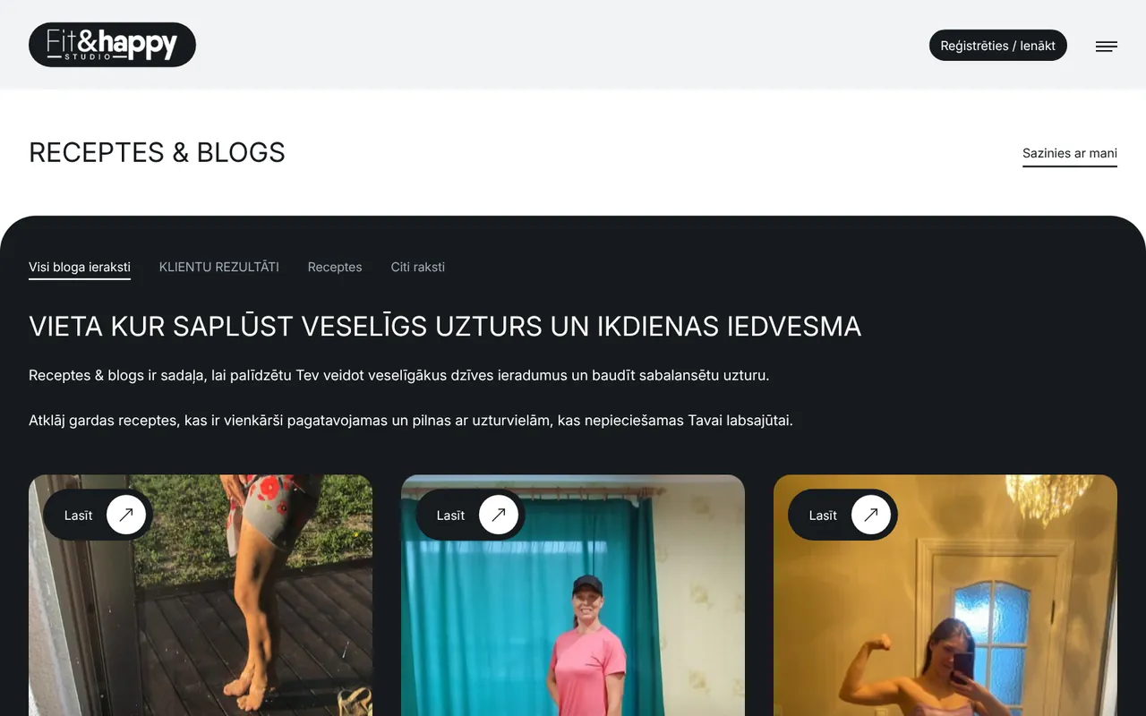 fitandhappy.lv: Recipes and blog (screenshot of the live site)
