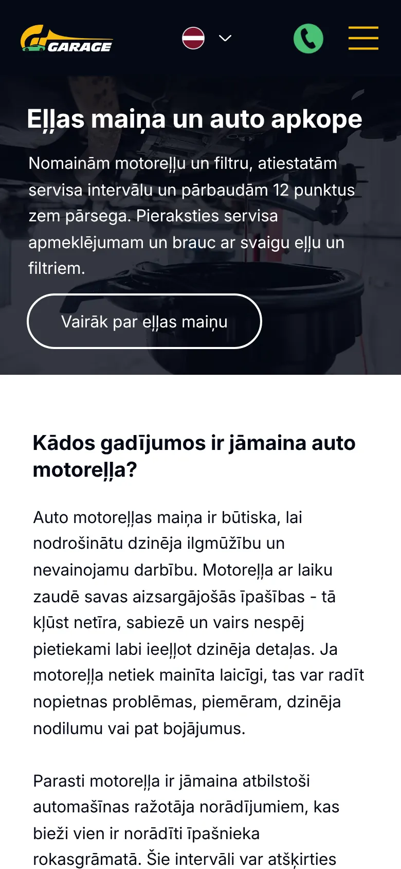 gtgarage.lv on mobile: Oil change