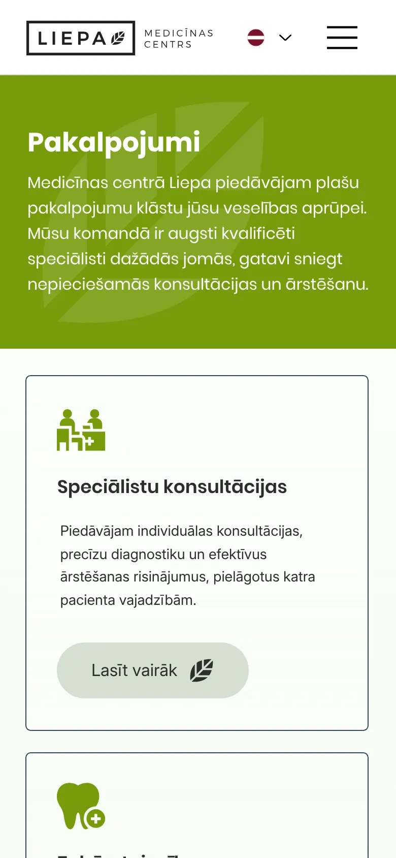 liepamc.lv on mobile: Services