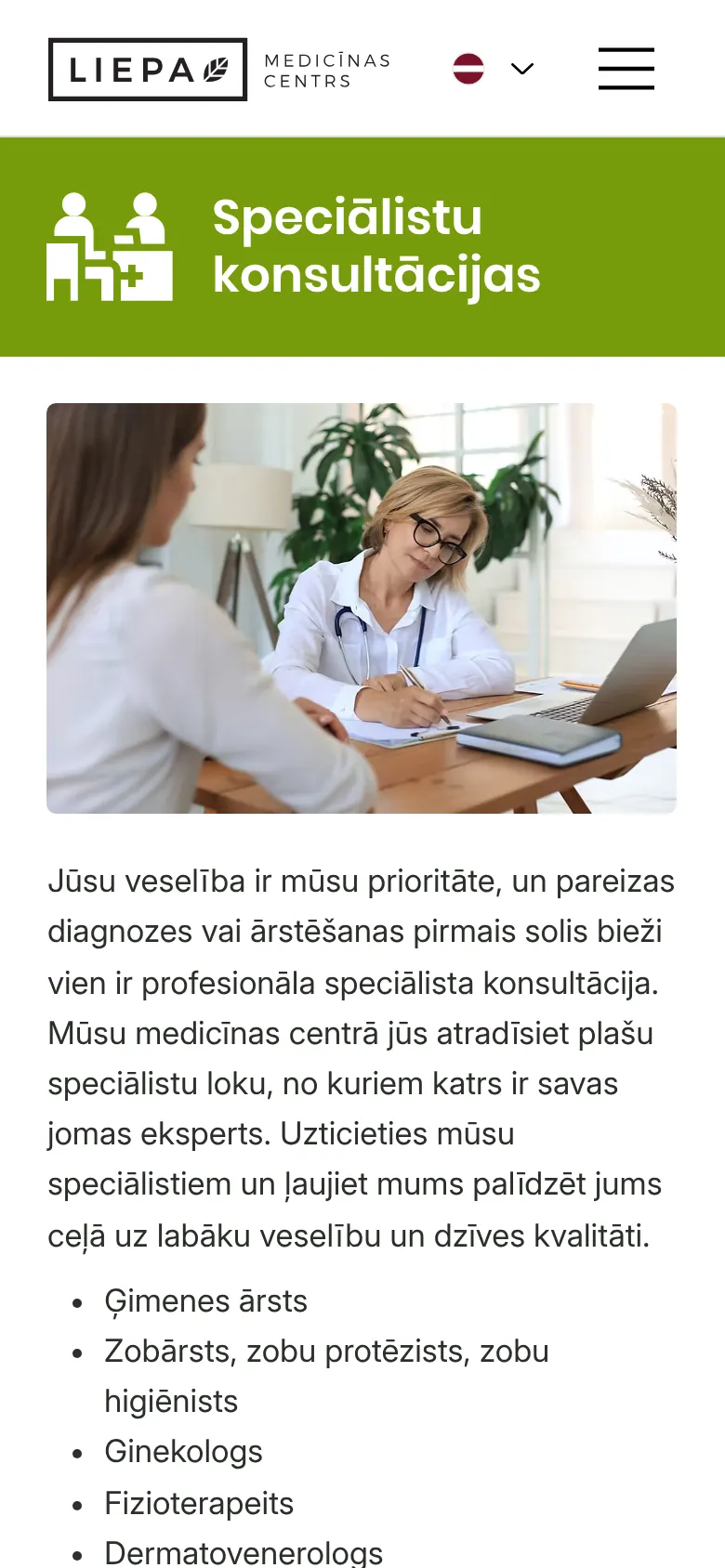 liepamc.lv on mobile: Specialist consultations