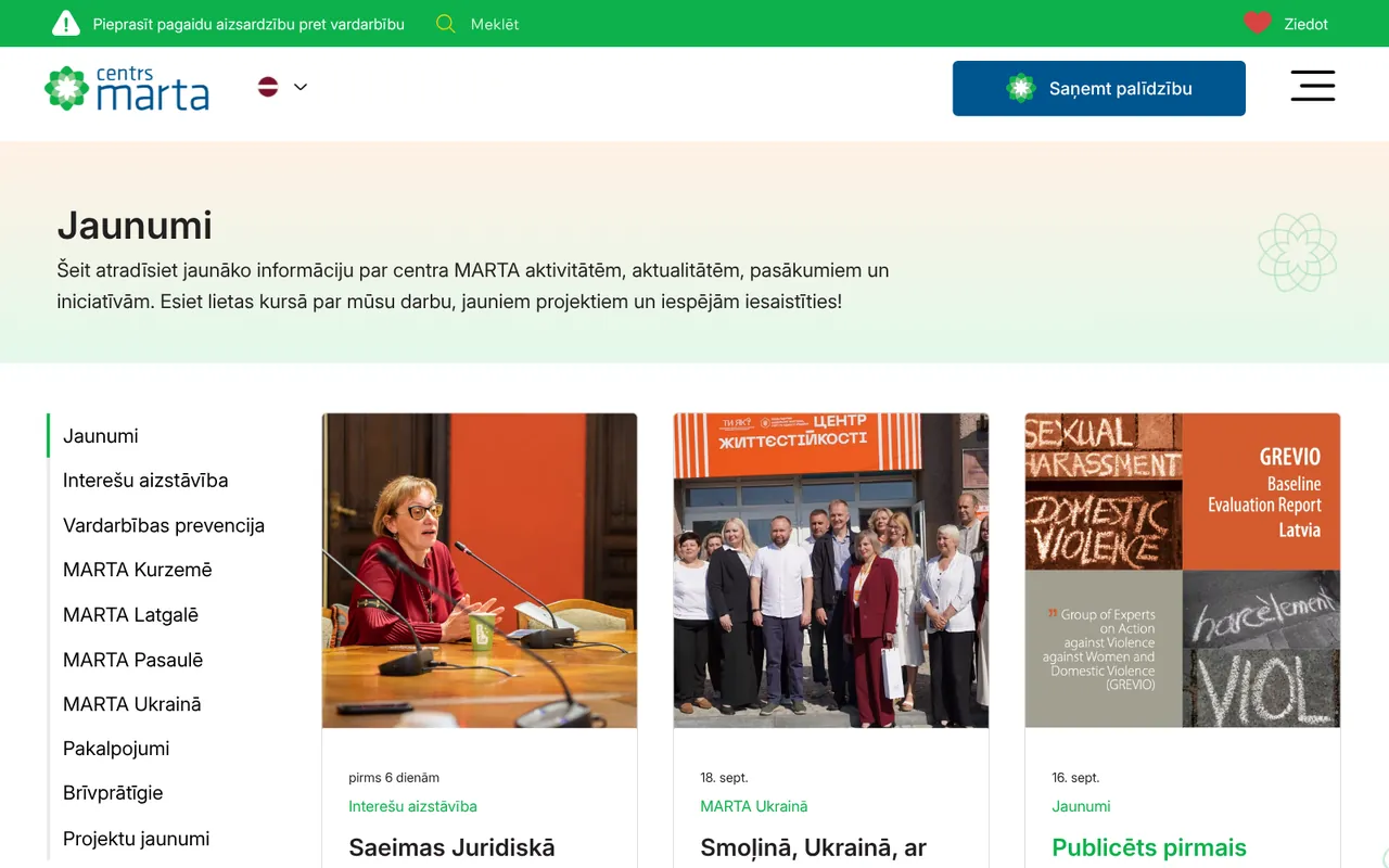 marta.lv: Jaunumi (ekrānuzņēmums no dzīvās lapas)