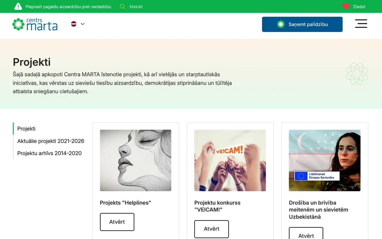marta.lv: Projekti (ekrānuzņēmums no dzīvās lapas)