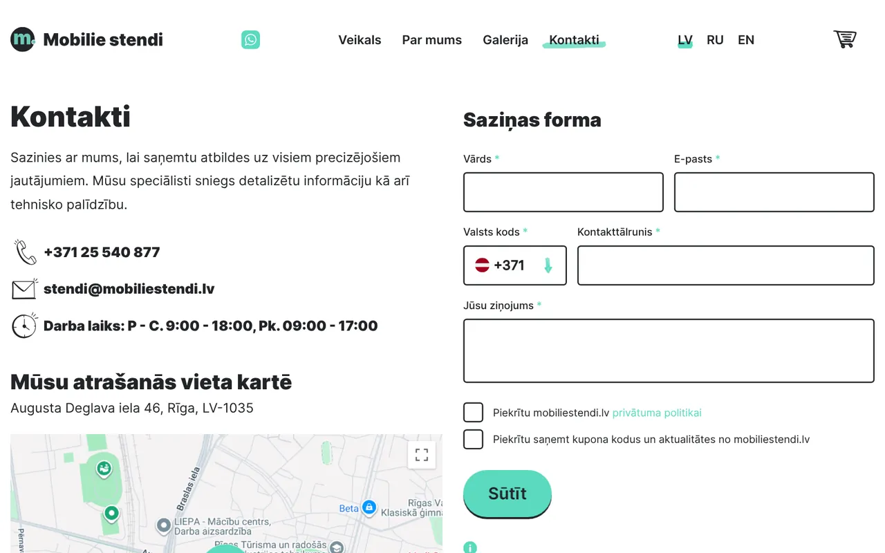 mobiliestendi.lv: Контакты (скриншот живого сайта)