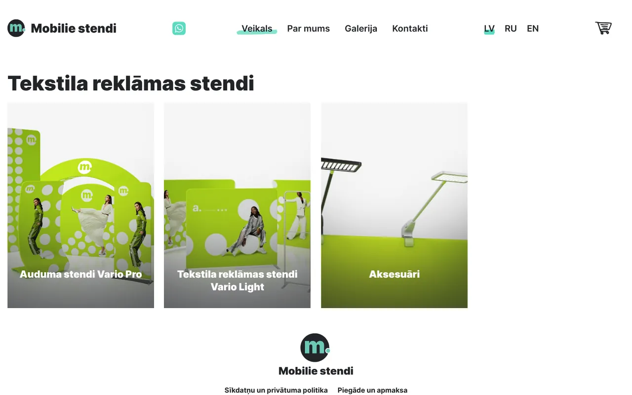 mobiliestendi.lv: Текстильные рекламные стенды (скриншот живого сайта)