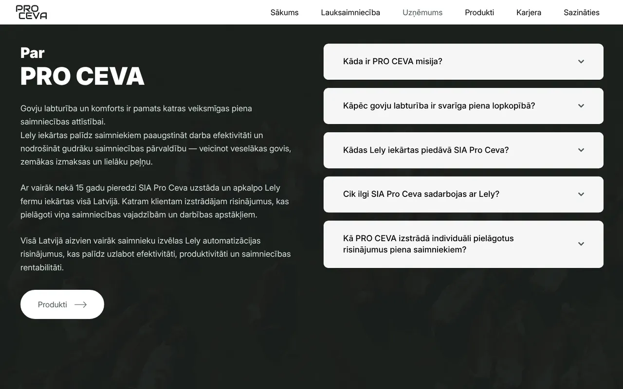 proceva.lv: Uzņēmums (ekrānuzņēmums no dzīvās lapas)