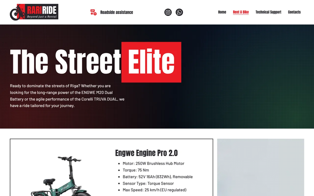 rariride.lv: Rent A Bike (screenshot of the live site)