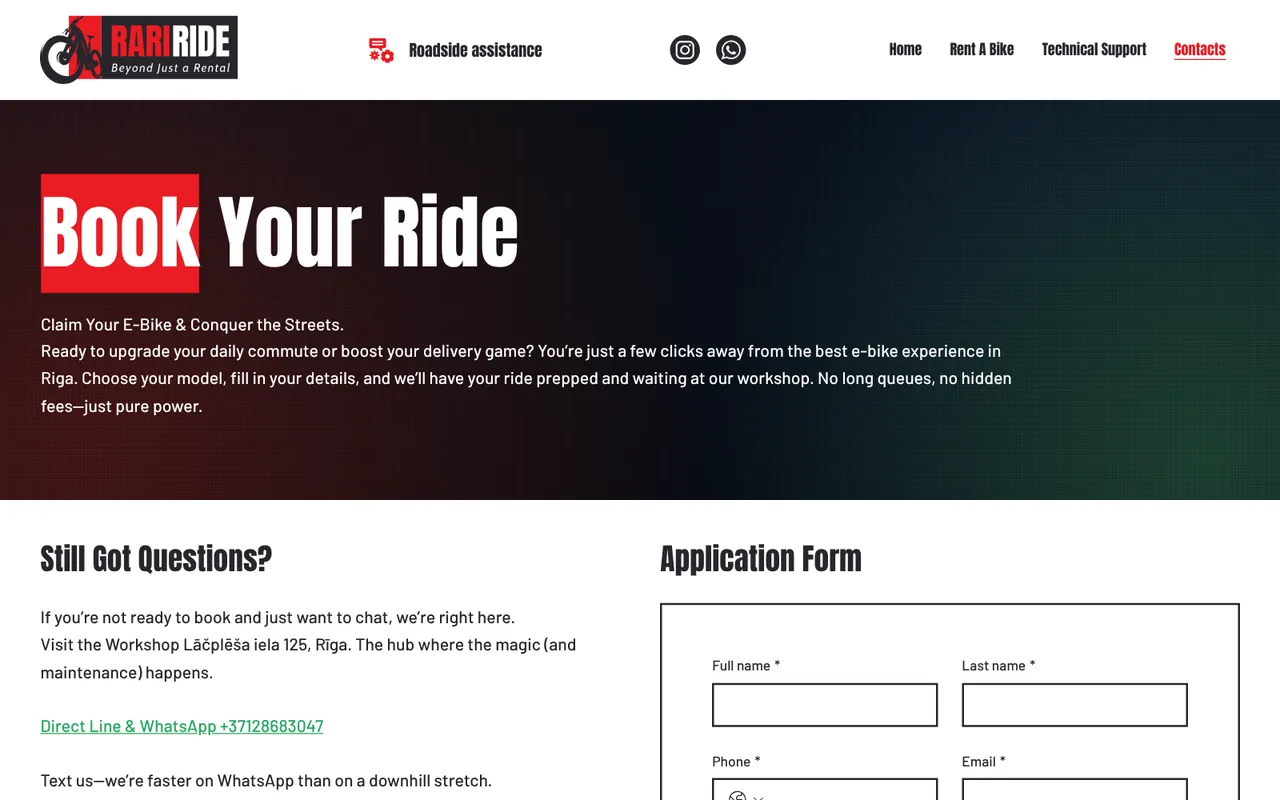 rariride.lv: Contacts (screenshot of the live site)