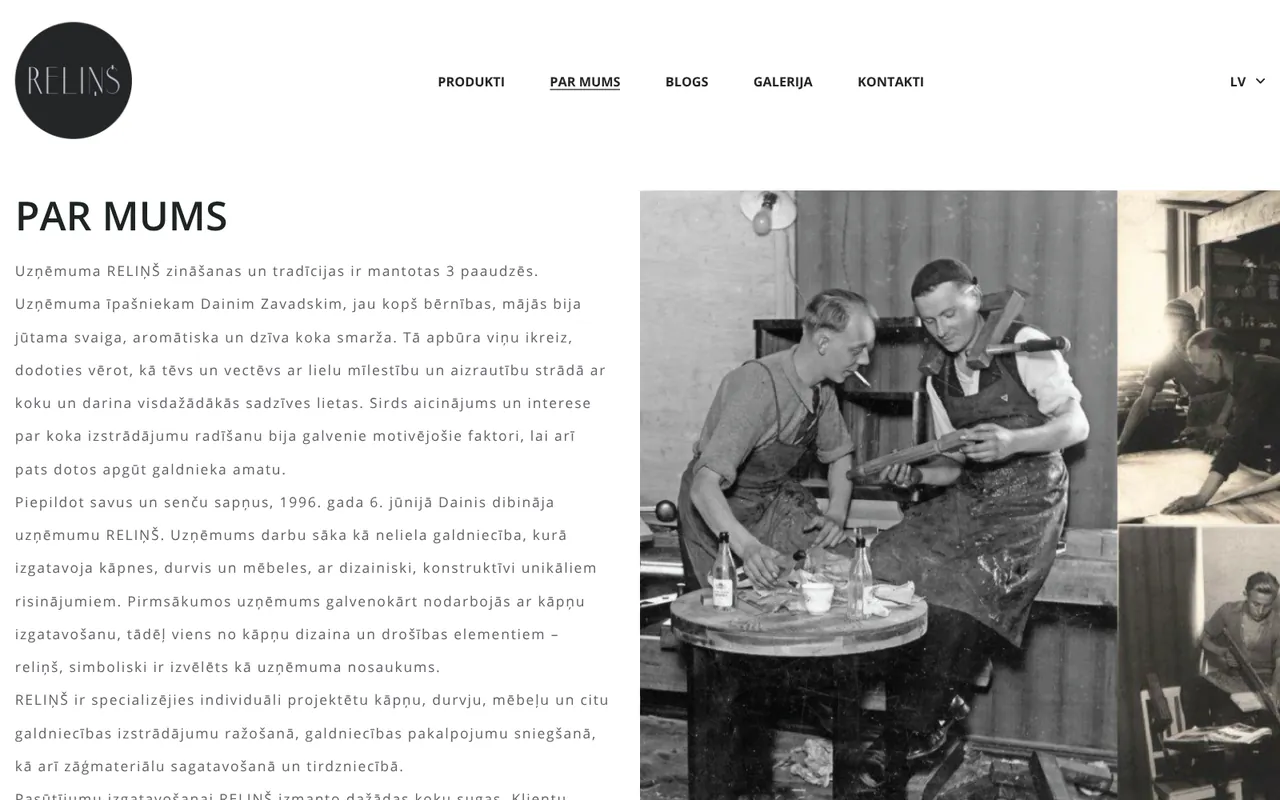 relins.lv: About us (screenshot of the live site)