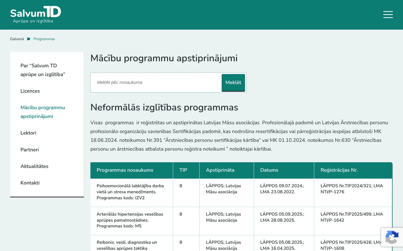 salvumtd.lv: Programmas (ekrānuzņēmums no dzīvās lapas)