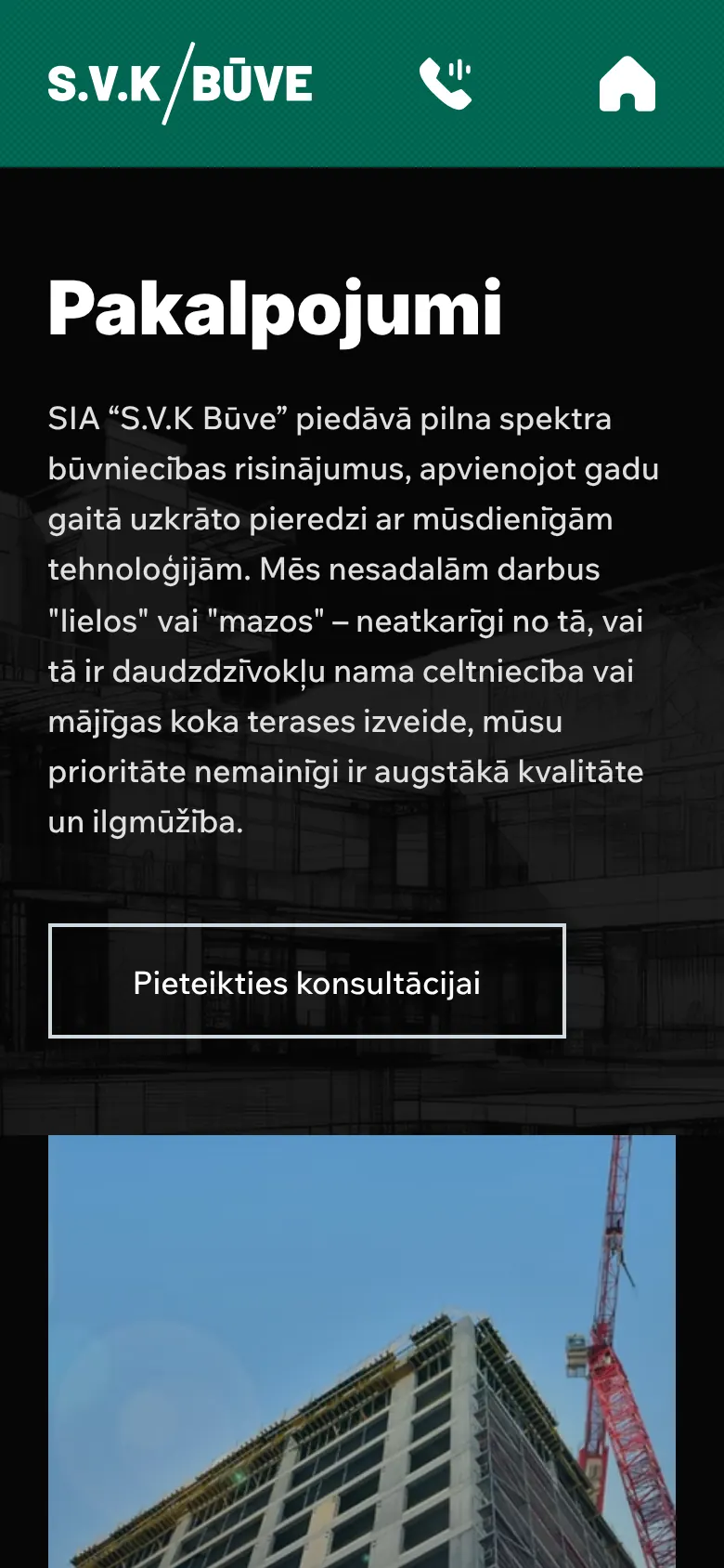 svkbuve.lv на мобильном: Услуги
