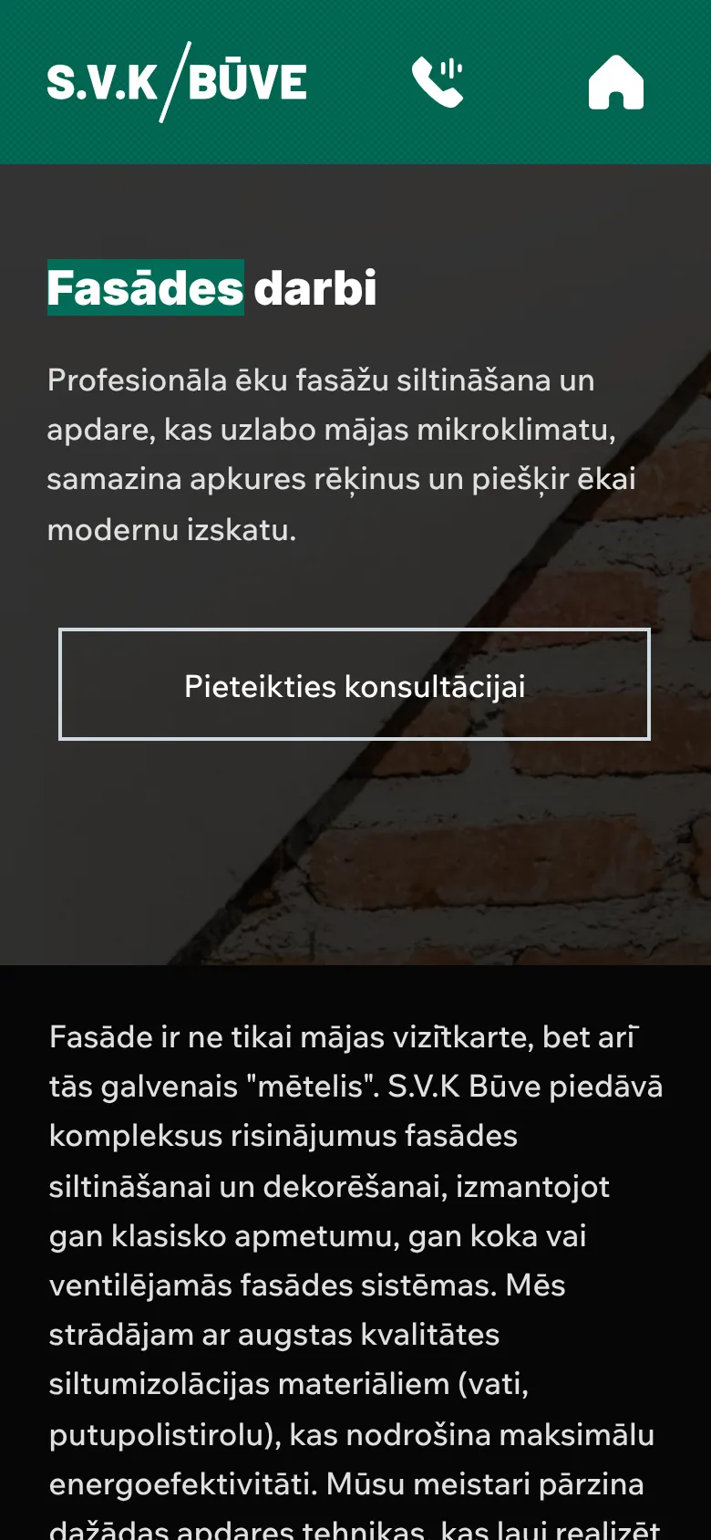 svkbuve.lv на мобильном: Фасадные работы