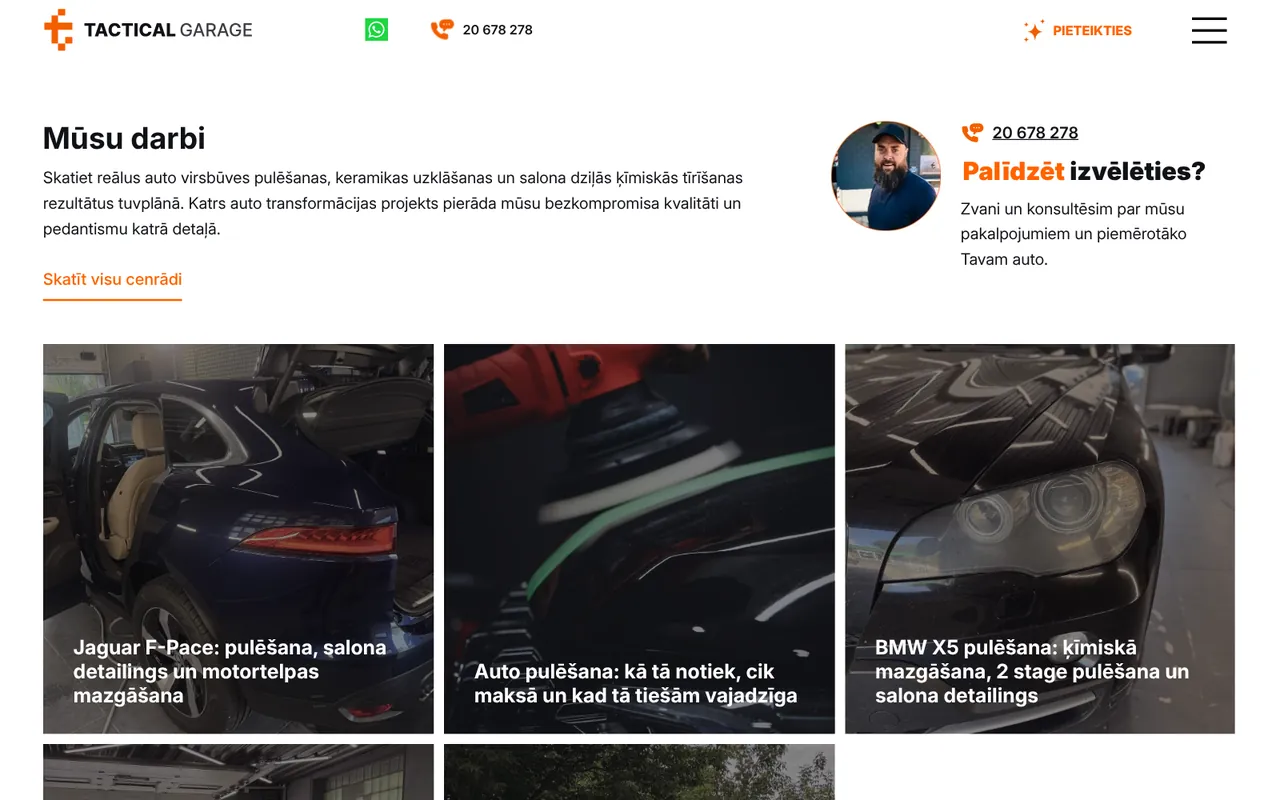 tacticalgarage.lv: Mūsu darbi (ekrānuzņēmums no dzīvās lapas)