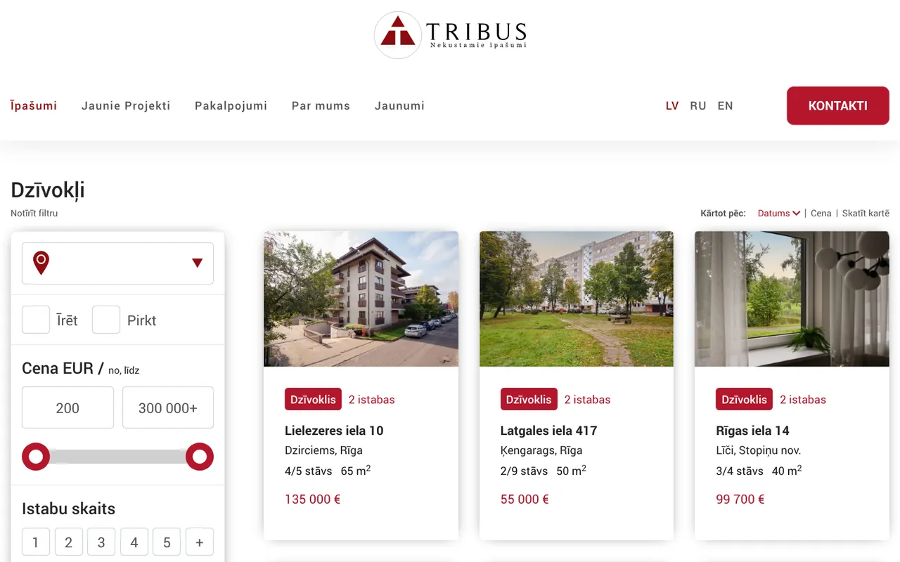 tribus.lv: Dzīvokļi (ekrānuzņēmums no dzīvās lapas)
