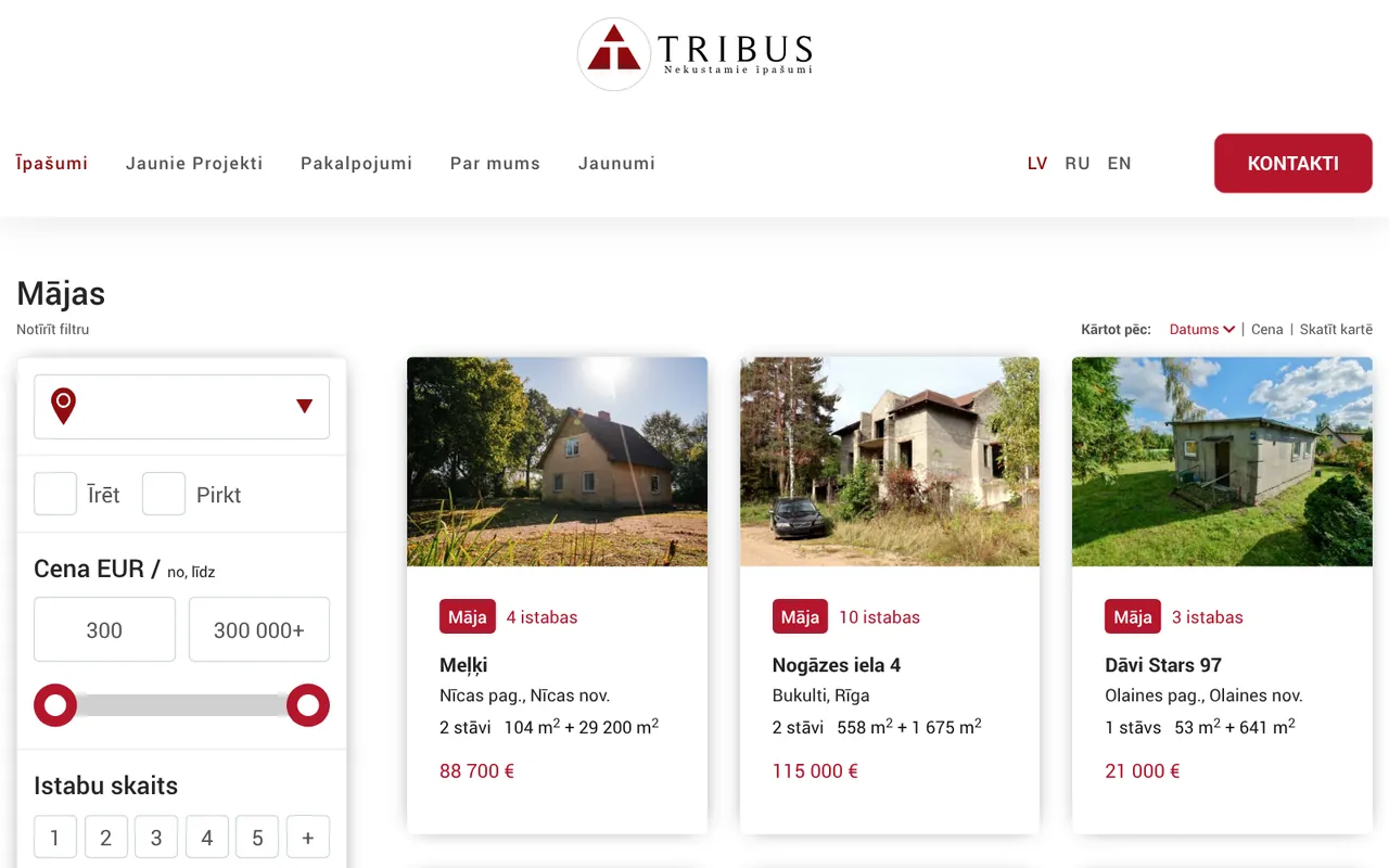 tribus.lv: Mājas (ekrānuzņēmums no dzīvās lapas)