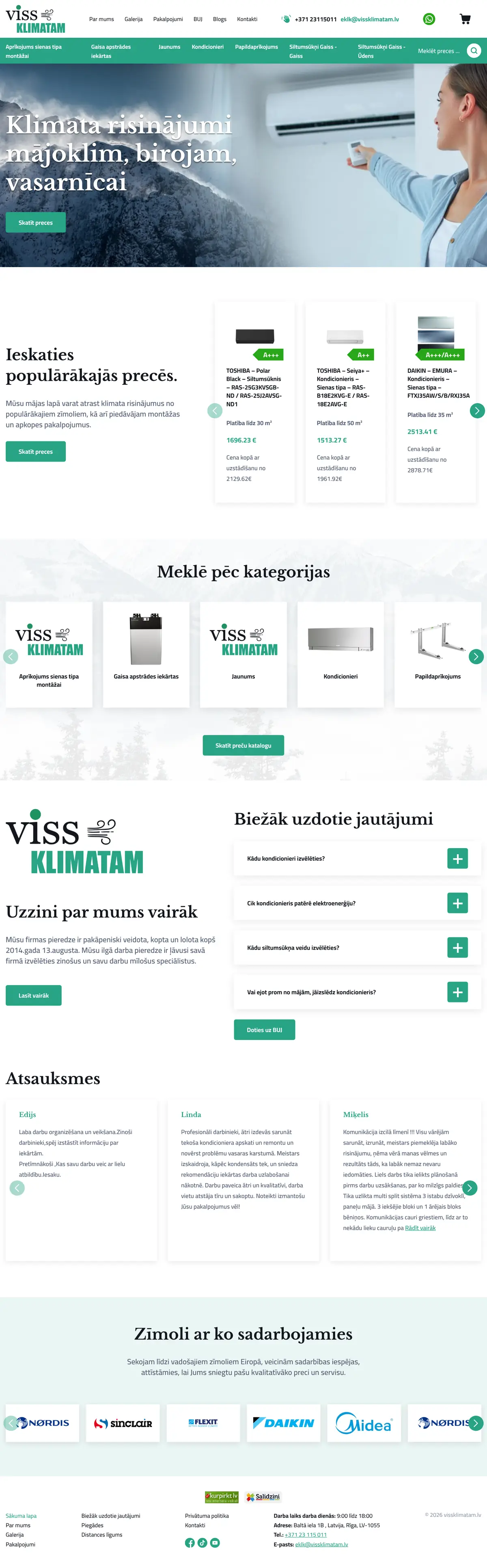 vissklimatam.lv: Sākumlapa (ekrānuzņēmums no dzīvās lapas)