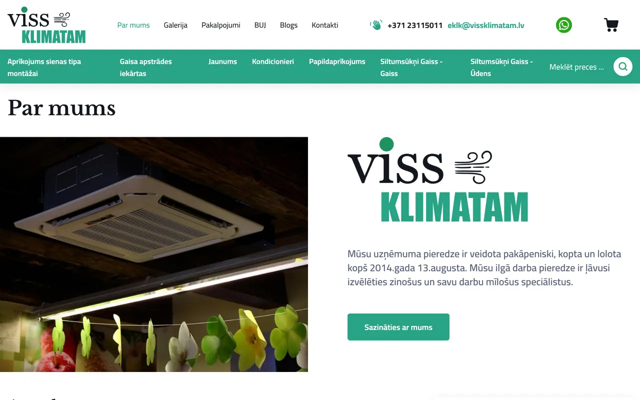 vissklimatam.lv: Par mums (ekrānuzņēmums no dzīvās lapas)