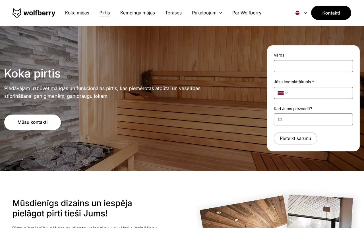 wolfberry.lv: Pirtis (ekrānuzņēmums no dzīvās lapas)