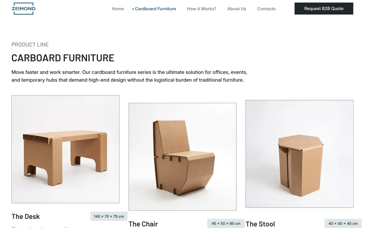 zeimond.eu: Cardboard Furniture (screenshot of the live site)